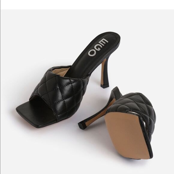 Ego TROPEZ SQUARE TOE QUILTED HEEL MULE IN BLACK FAUX LEATHER Size 9 - Picture 4 of 13